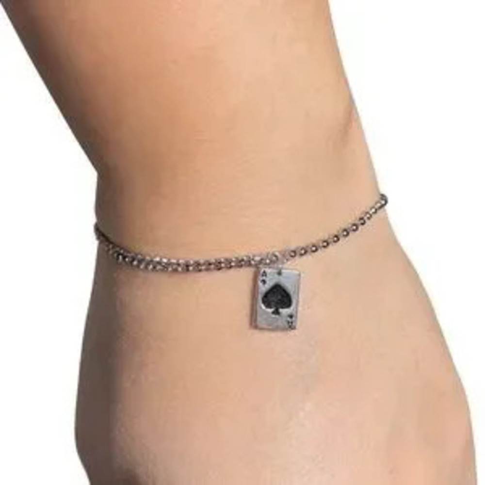 ?? S925 Silver Bracelet with Black Ace Charm ??